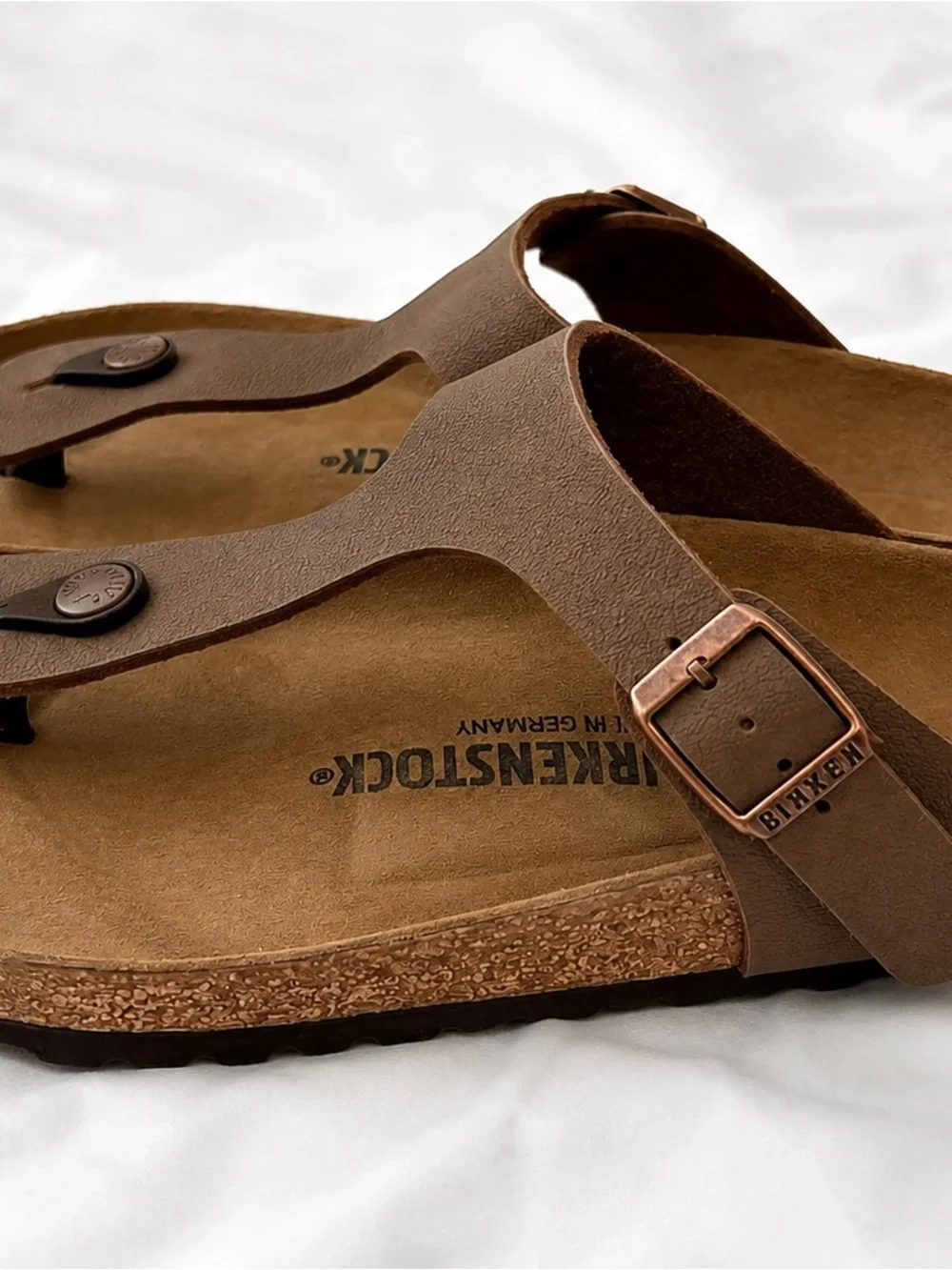 Birkenstock Brown Thong Sandals with Copper Buckles - Picture 2 of 4